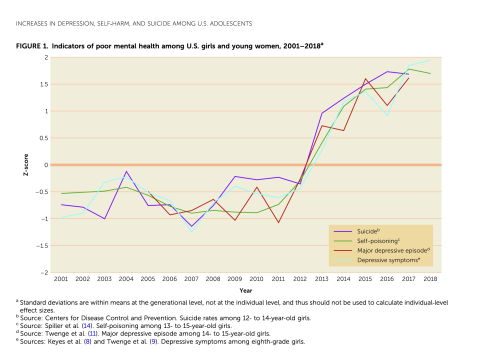 Increases in depression, self harm, and suicide us adolescents after 2012